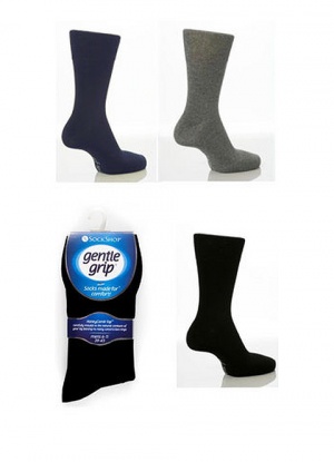 Mens 3 Pack Gentle Grip Plain Mixed Colour Socks